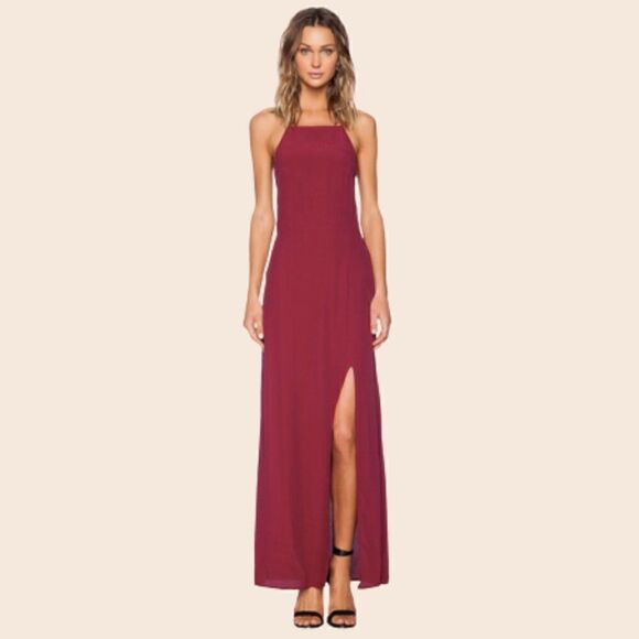 Faithfull the Brand Hey Beau Maxi Halter Dress in Dark Red Size Medium - Picture 1 of 14